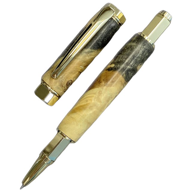 Handcrafted Upcycled Barrel Wood & 24k Gold Bullet Ink Pen - US Made-Save  our Landfills!