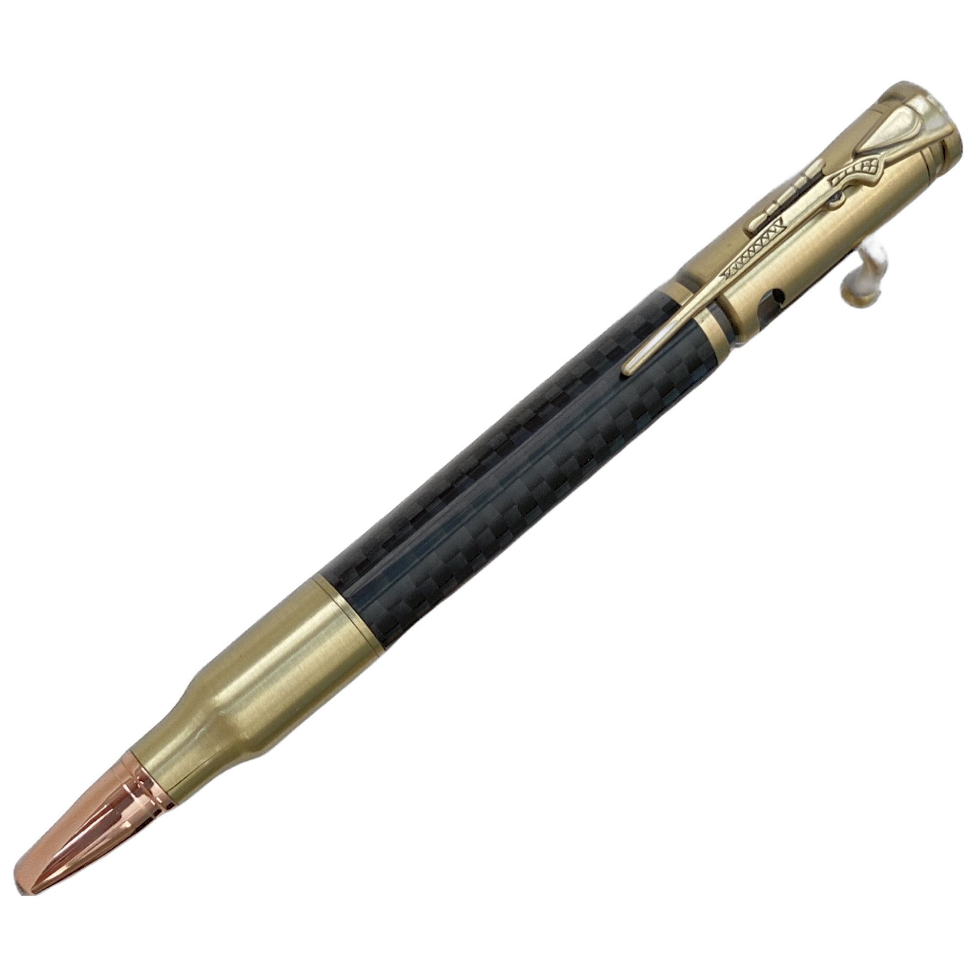 Custom Pen made W/ Buckeye Burl Barrel, Rifle Lever Action Antique Brass  Bullet Pen (#2333)